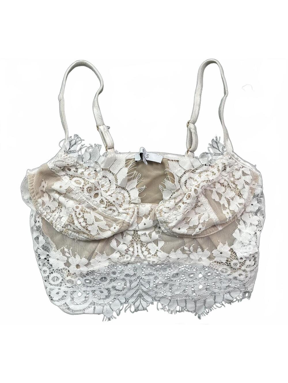 Iris White Floral Lace Bustier Bralette Top - Size S Boho Fairycore Aesthetic